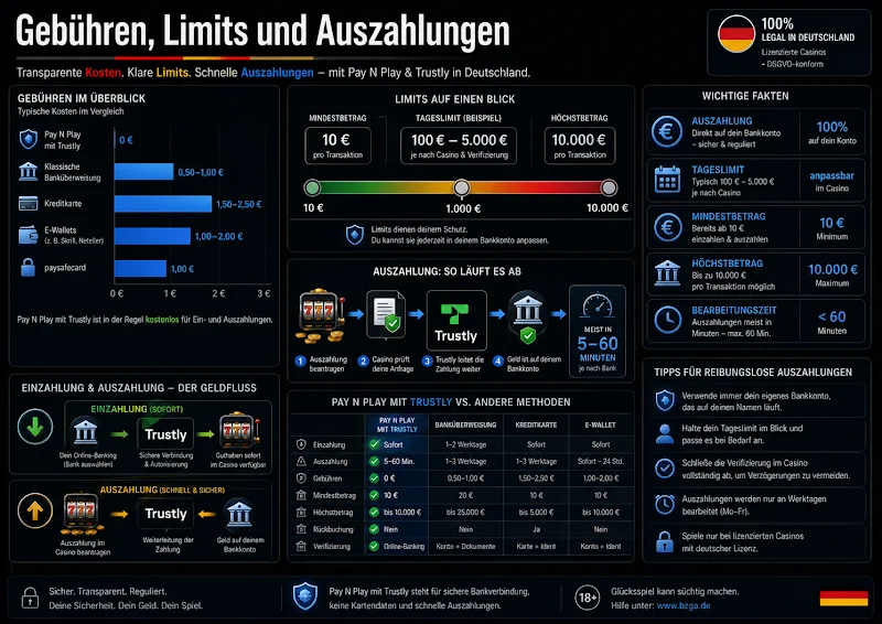 Gebühren, Limits und Auszahlungen bei Trustly Casino